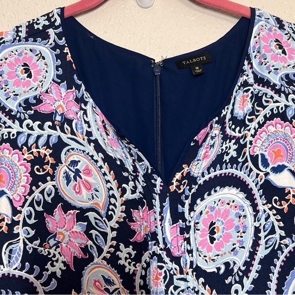 Talbots Maxi Dress Blue Pink Paisley Floral Sleeveless Empire Waist Splitneck 18 - Picture 5 of 14